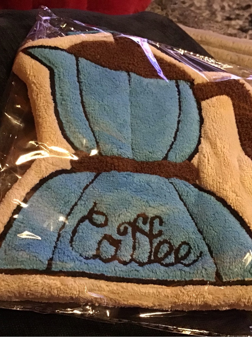 Blue & Cream coffee hand towel with Script Detail